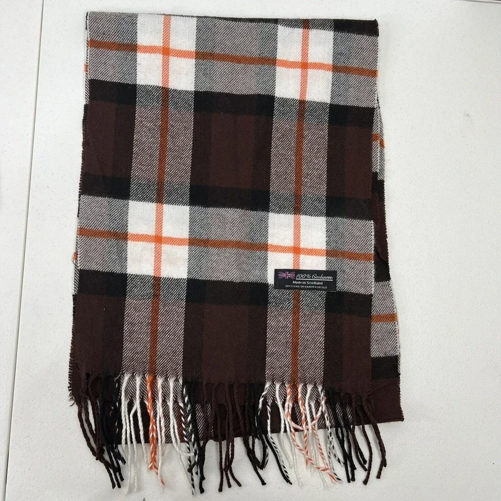 Cashmere Scarf Soft Luxurious Classic Multicolor Plaid Fringe Made Scotland Cozy